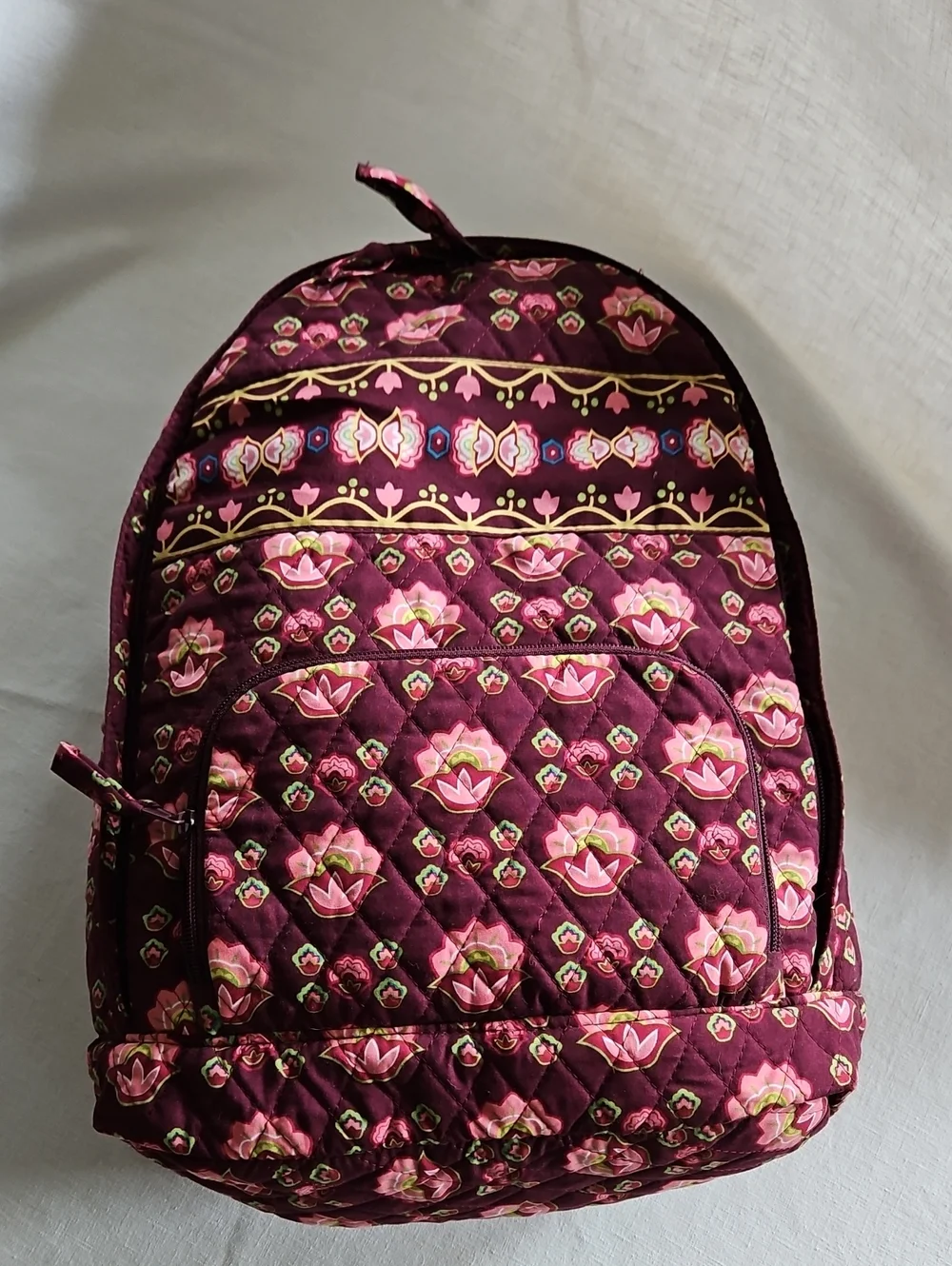 Quilted Floral Print Backpack - Burgundy & Pink